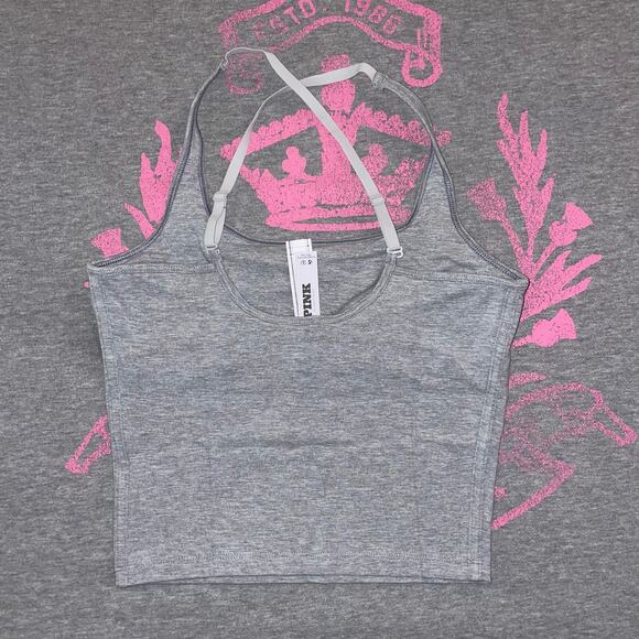 VS PINK Limited Edition Heather Gray All-Day Cotton Square Neck Tank Top - Picture 3 of 6